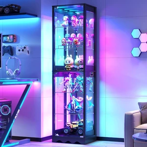 RGB Glass Display Cabinet, Easy to Assemble, Mirrored Black, Sturdy Build, Spacious 6-Tier Display, Adjustable Shelves, APP Lighting Control, Motion Sensor, Lockable Lower Door RGB Glass Display Cabinet, Easy to Assemble, Mirrored Black, Sturdy Build, Spacious 6-Tier Display, Adjustable Shelves, APP Lighting Control, Motion Sensor, Lockable Lower Door