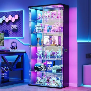 6-Tier 71" Tall Display Cabinet with Glass Doors and RGB Lights, Rounded Curio Cabinet with Motion Sensor, Lockable Display Case for Collectibles & Action Figures,Trophy case for Living Room 6-Tier 71" Tall Display Cabinet with Glass Doors and RGB Lights, Rounded Curio Cabinet with Motion Sensor, Lockable Display Case for Collectibles & Action Figures,Trophy case for Living Room
