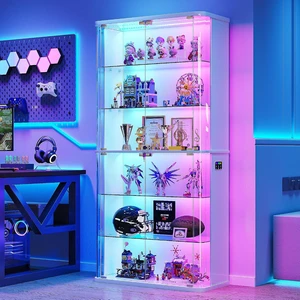 6-Tier 71" Tall Display Cabinet with Glass Doors and RGB Lights Rounded Curio Cabinet with Motion Sensor, Lockable Display Case for Collectibles & Action Figures,Trophy case for Living Room 6-Tier 71" Tall Display Cabinet with Glass Doors and RGB Lights Rounded Curio Cabinet with Motion Sensor, Lockable Display Case for Collectibles & Action Figures,Trophy case for Living Room