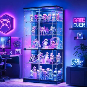 Full Deep Glass Display Cabinet with RGB Lights and Lock, Human Body Induction, 5 Dynamic & 7 Static Lights, Frameless Shatter-Proof Glass, 5-Layers Shelves, Adjustable Brightness Full Deep Glass Display Cabinet with RGB Lights and Lock, Human Body Induction, 5 Dynamic & 7 Static Lights, Frameless Shatter-Proof Glass, 5-Layers Shelves, Adjustable Brightness