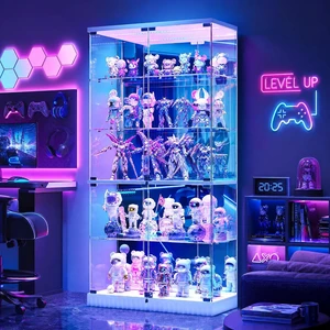 Full Deep Glass Display Cabinet with RGB Lights and Lock, Human Body Induction, 5 Dynamic & 7 Static Lights, Frameless Shatter-Proof Glass, 5-Layers Shelves, Adjustable Brightness White Full Deep Glass Display Cabinet with RGB Lights and Lock, Human Body Induction, 5 Dynamic & 7 Static Lights, Frameless Shatter-Proof Glass, 5-Layers Shelves, Adjustable Brightness White