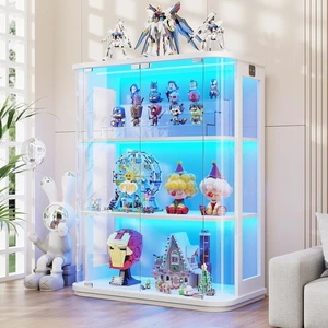3-Tier Rounded Display Cabinet with Lights&Human Body Sensor, Display Case With Glass Door,Curio Cabinet with 3 Color Lights,Smooth Rounded Design Perfect for Collectibles,Lego,Trophy 3-Tier Rounded Display Cabinet with Lights&Human Body Sensor, Display Case With Glass Door,Curio Cabinet with 3 Color Lights,Smooth Rounded Design Perfect for Collectibles,Lego,Trophy