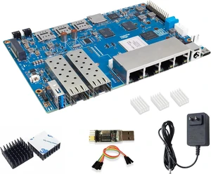 BPI-R4 Wi-Fi 7 Wireless Dual-Band WiFi OpenWRT Router Board, with MediaTek MT7988A (Filogic 880) SoC, Support 2X 10GbE SFP and 4X GbE Gigabit Ethernet for NAS Smart Home Gateway BPI-R4 Wi-Fi 7 Wireless Dual-Band WiFi OpenWRT Router Board, with MediaTek MT7988A (Filogic 880) SoC, Support 2X 10GbE SFP and 4X GbE Gigabit Ethernet for NAS Smart Home Gateway