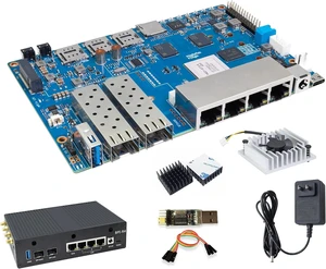 BPI-R4 WiFi 7 Wireless Dual-Band WiFi Router Board OpenWRT, with MediaTek MT7988A (Filogic 880) SoC, Support 2X 10GbE SFP and 4X GbE Gigabit Ethernet for NAS Smart Home Gateway (Bundle2) BPI-R4 WiFi 7 Wireless Dual-Band WiFi Router Board OpenWRT, with MediaTek MT7988A (Filogic 880) SoC, Support 2X 10GbE SFP and 4X GbE Gigabit Ethernet for NAS Smart Home Gateway (Bundle2)