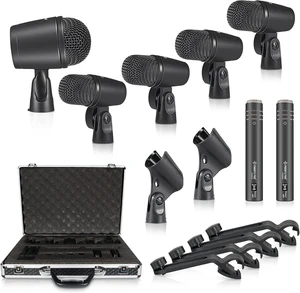 Drum Microphone Kit, 7-Piece Full Metal Wired Dynamic Mic Set for Bass/Tom/Snare/Hi-hat Cymbals, with Carrying Case, Holders, and Threaded Clips Drum Microphone Kit, 7-Piece Full Metal Wired Dynamic Mic Set for Bass/Tom/Snare/Hi-hat Cymbals, with Carrying Case, Holders, and Threaded Clips