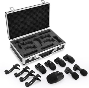 Pyle 7-Piece Drum Microphone Kit with Dynamic & Condenser Mics, Complete drum mic kit with XLR microphones, drum mounts, overhead mics, and carrying case for studio or live use. Pyle 7-Piece Drum Microphone Kit with Dynamic & Condenser Mics, Complete drum mic kit with XLR microphones, drum mounts, overhead mics, and carrying case for studio or live use.
