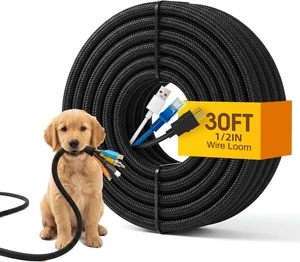 30ft Wire Loom Automotive, 1/2in Cord Protectors from Pets no Chew, Split Cable Management Sleeves, Braided Wire Wrap, Cable Cover for Automotive Wiring & Home Office Cord Organization, Black 30ft Wire Loom Automotive, 1/2in Cord Protectors from Pets no Chew, Split Cable Management Sleeves, Braided Wire Wrap, Cable Cover for Automotive Wiring & Home Office Cord Organization, Black