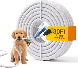 30ft Wire Loom Automotive, 1/2in Cord Protectors from Pets no Chew, Split Cable Management Sleeves, Braided Wire Wrap, Cable Cover for Automotive Wiring & Home Office Cord Organization, White 30ft Wire Loom Automotive, 1/2in Cord Protectors from Pets no Chew, Split Cable Management Sleeves, Braided Wire Wrap, Cable Cover for Automotive Wiring & Home Office Cord Organization, White