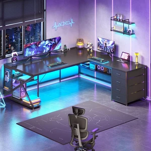 67"x 65" L Shaped Gaming Desk with 4 Drawers & Shelf Storage, 27.6"W Corner Office Desk with LED Lights & CPU Stand for Home Office, Executive Computer Desk for Work, Writing, Study, Black 67"x 65" L Shaped Gaming Desk with 4 Drawers & Shelf Storage, 27.6"W Corner Office Desk with LED Lights & CPU Stand for Home Office, Executive Computer Desk for Work, Writing, Study, Black