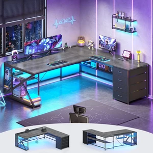 67"x 65" L Shaped Gaming Desk with 4 Drawers & Shelf Storage, 27.6"W Corner Office Desk with LED Lights & CPU Stand for Home Office, Executive Computer Desk for Work, Writing, Study, Grey 67"x 65" L Shaped Gaming Desk with 4 Drawers & Shelf Storage, 27.6"W Corner Office Desk with LED Lights & CPU Stand for Home Office, Executive Computer Desk for Work, Writing, Study, Grey