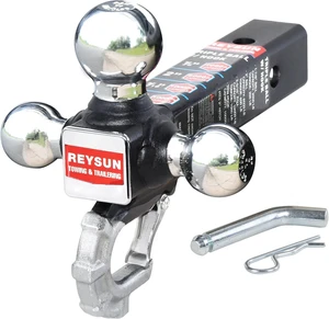 Trailer Hitch Tri-Ball Hitch with Hook, Tactical Tow Ball Hitch, Fits 2-inch Hitch Receiver, Chrome Triple Balls with Hitch Pin and Clip Trailer Hitch Tri-Ball Hitch with Hook, Tactical Tow Ball Hitch, Fits 2-inch Hitch Receiver, Chrome Triple Balls with Hitch Pin and Clip