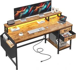 48" Gaming Desk with RGB Lights & Power Outlets for Teens, Wireless Remote Full-Color Strip, Various Lighting Modes, Level Up Teens Gaming Vibe or Study for Protect Eyes In Bedroom Brown 48" Gaming Desk with RGB Lights & Power Outlets for Teens, Wireless Remote Full-Color Strip, Various Lighting Modes, Level Up Teens Gaming Vibe or Study for Protect Eyes In Bedroom Brown