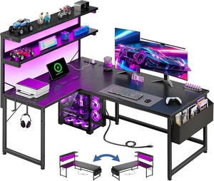 53" L Shaped Gaming Desk with No Side Bar Shelf for Small Space, Side-Bar-Free Open Side, Unobstructed Side Space,Tight Printer Placement Beside Desk, Maximizes Room Corner Storage Area,Black 53" L Shaped Gaming Desk with No Side Bar Shelf for Small Space, Side-Bar-Free Open Side, Unobstructed Side Space,Tight Printer Placement Beside Desk, Maximizes Room Corner Storage Area,Black