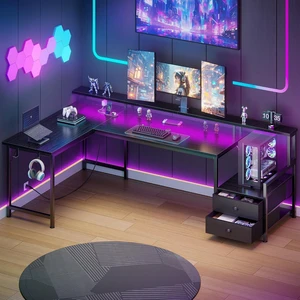 66'' L Shaped Gaming Desk with Storage Drawers, Power Outlets, LED, Large Reversible Computer Desk for Multiple Monitors, Black Corner with CPU Stand for Gaming, Work, Home Office, Bedroom 66'' L Shaped Gaming Desk with Storage Drawers, Power Outlets, LED, Large Reversible Computer Desk for Multiple Monitors, Black Corner with CPU Stand for Gaming, Work, Home Office, Bedroom