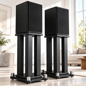 27.5" Bookshelf Speaker Stands Pair, 110 lb Capacity, for Studio Monitors Heavy-duty pair with 4 steel columns, large MDF top plates and anti-slip pads for stable bookshelf speaker placement 27.5" Bookshelf Speaker Stands Pair, 110 lb Capacity, for Studio Monitors Heavy-duty pair with 4 steel columns, large MDF top plates and anti-slip pads for stable bookshelf speaker placement