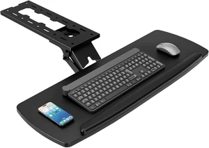Keyboard Tray Under Desk with Storage Drawer, Height Adjustable Keyboard Tray Slide Out 360° Swivel Tilt, Ergonomic Under Desk Mount Keyboard & Mouse Holder for Gaming Home Office, 28''x11''