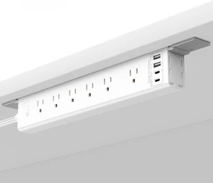 Under Desk/Wall/Corner Mount Surge Protector Power Strip, 360° Mountable, 6AC+4USB (2 USB-C PD20W), 6FT Flat Plug Extension Cord, for Home/Office/Gaming/Kitchen White