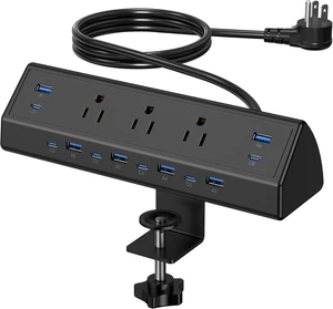 130W Desk Clamp Power Strip, 12 USB Ports (6 PD 65W USB-C),Surge Protector,ETL Listed Power Hub Extension Cord,Fast Charging Station for Home Office Desk Edge Mount