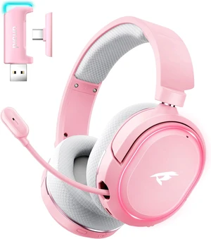 Wireless Gaming Headset, 7.1 Surround Sound, 2.4GHz USB Gaming Headphones with Bluetooth 5.4, 100H Battery, ENC Noise Canceling Mic, RGB Light, Wireless Headset for PC PS5 PS4 Mac Switch (Pink) Wireless Gaming Headset, 7.1 Surround Sound, 2.4GHz USB Gaming Headphones with Bluetooth 5.4, 100H Battery, ENC Noise Canceling Mic, RGB Light, Wireless Headset for PC PS5 PS4 Mac Switch (Pink)