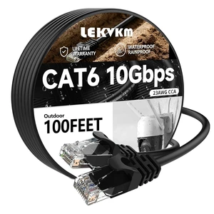 Cat 6 Ethernet Cable 100 ft, 23AWG Solid CCA Copper-Clad Aluminum, PE Waterproof Outdoor, Rigid Durable Jacket for Direct Burial and Conduit Runs, Supports 10Gbps Black Cat 6 Ethernet Cable 100 ft, 23AWG Solid CCA Copper-Clad Aluminum, PE Waterproof Outdoor, Rigid Durable Jacket for Direct Burial and Conduit Runs, Supports 10Gbps Black