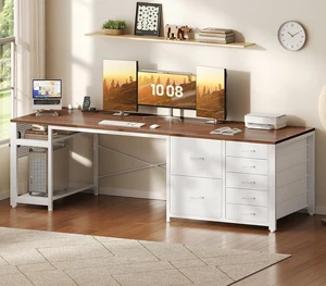 Computer Desk with 7 Drawers,78.7" Long Office Desk with Pegboard and Adjustable Storage,Gaming Desk with Power Outlet and USB-C Port,Large Desk for Home Office,Study,Living Room, Brown+White Computer Desk with 7 Drawers,78.7" Long Office Desk with Pegboard and Adjustable Storage,Gaming Desk with Power Outlet and USB-C Port,Large Desk for Home Office,Study,Living Room, Brown+White