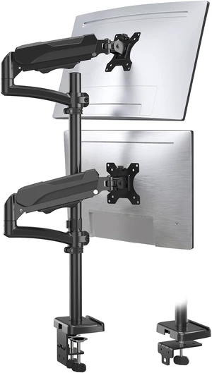 Vertical Dual Monitor Mount Fit up to 32", Stacked Monitor Stand for 2 Computer Screens, Gas Spring Full Motion Adjustable Tall Display Desk Mount, Each Arm Holds up to 17.6lbs, VESA Mount Vertical Dual Monitor Mount Fit up to 32", Stacked Monitor Stand for 2 Computer Screens, Gas Spring Full Motion Adjustable Tall Display Desk Mount, Each Arm Holds up to 17.6lbs, VESA Mount