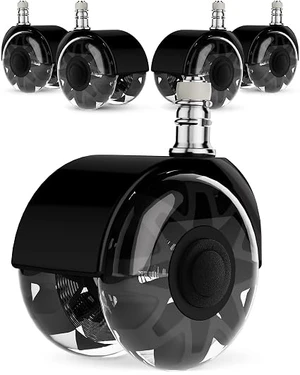 3" Office Chair Wheels, 11x22mm Quiet PU Black Casters, Set of 5
Dual-Wheels Design, Heavy Duty Smooth 360° Swivel Rolling on Hardwood, Tile, Home Carpet, Laminate, Vinyl, 1000 lb Capacity 3" Office Chair Wheels, 11x22mm Quiet PU Black Casters, Set of 5
Dual-Wheels Design, Heavy Duty Smooth 360° Swivel Rolling on Hardwood, Tile, Home Carpet, Laminate, Vinyl, 1000 lb Capacity