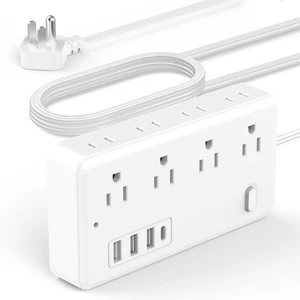 Flat Plug Power Strip with 5 FT Extension Cord, 8 Outlets 4 USB Ports(1 USB C),Extender for Home Office Travel Dorm Room Essentials, White Flat Plug Power Strip with 5 FT Extension Cord, 8 Outlets 4 USB Ports(1 USB C),Extender for Home Office Travel Dorm Room Essentials, White