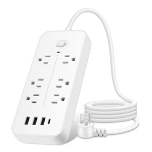 5FT Flat Plug Power Strip Surge Protector, Multi Outlet Extender with 6 Sockets and 4 USB Ports Including USB-C, Wall Mount Safety Power Bar for Apartment, College Dorm & Workspace 5FT Flat Plug Power Strip Surge Protector, Multi Outlet Extender with 6 Sockets and 4 USB Ports Including USB-C, Wall Mount Safety Power Bar for Apartment, College Dorm & Workspace