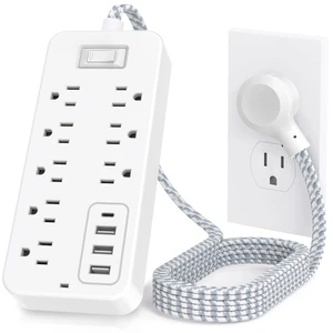Power Strip with 5 FT Extension Cord, 8 Outlets 4 USB Ports(1 USB C), USB Outlet Extender for Home Office Travel Dorm Room Essentials, White Power Strip with 5 FT Extension Cord, 8 Outlets 4 USB Ports(1 USB C), USB Outlet Extender for Home Office Travel Dorm Room Essentials, White