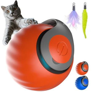 Interactive Cat Ball for Indoor Cats - Dual-Speed Automatic Rolling Ball Toy with 90Min Run Time, Plush + Feather Tails, Energetic Cat Chase Exercise, Blue/Orange, 1PC Interactive Cat Ball for Indoor Cats - Dual-Speed Automatic Rolling Ball Toy with 90Min Run Time, Plush + Feather Tails, Energetic Cat Chase Exercise, Blue/Orange, 1PC