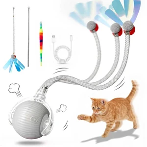 Interactive Cat Toy Ball, Automatic Rolling Toy, 3 Play Modes Rechargeable | Interactive cat toy with smart rolling motion, 3 play modes, 3 replaceable attachments and USB rechargeable design. Interactive Cat Toy Ball, Automatic Rolling Toy, 3 Play Modes Rechargeable | Interactive cat toy with smart rolling motion, 3 play modes, 3 replaceable attachments and USB rechargeable design.