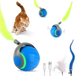 Interactive Cat Toys for Indoor Cats-Rechargeable Moving Cat Toy Ball with USB Charging, 3 Speedy Replaceable Tails & Random Motion Modes, Cat Chase Toy for Bored Indoor Cats,Auto Roll Interactive Cat Toys for Indoor Cats-Rechargeable Moving Cat Toy Ball with USB Charging, 3 Speedy Replaceable Tails & Random Motion Modes, Cat Chase Toy for Bored Indoor Cats,Auto Roll