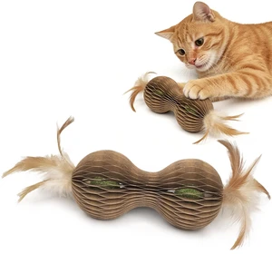 Catnip Ball Toys for Indoor Cats Dumbbell-Shaped Cardboard Toy with 2 Catnip Balls & Feather Ends for Interactive and Independent Play, Exercise & Stress Relief Cat Toys for Kitten All Breeds and Ages Catnip Ball Toys for Indoor Cats Dumbbell-Shaped Cardboard Toy with 2 Catnip Balls & Feather Ends for Interactive and Independent Play, Exercise & Stress Relief Cat Toys for Kitten All Breeds and Ages