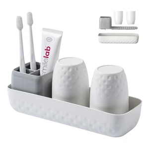 Toothbrush Holder for Bathrooms, Toothbrush Organizer Countertop for Toothbrush Storage, Toothbrush and Toothpaste Holders Set with 3 Slots, Tooth Brushing Cup Caddy for Family-White Toothbrush Holder for Bathrooms, Toothbrush Organizer Countertop for Toothbrush Storage, Toothbrush and Toothpaste Holders Set with 3 Slots, Tooth Brushing Cup Caddy for Family-White