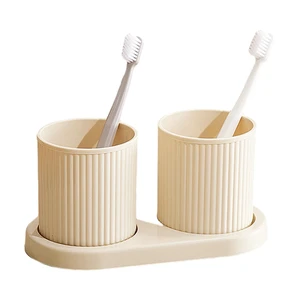 Couple Toothbrush Cup 2Pcs, with Tray Thickened Drinking Mug Reusable Toothbrush Mouthwash Cup, Plastic Bathroom Counter Organizer(Beige) Couple Toothbrush Cup 2Pcs, with Tray Thickened Drinking Mug Reusable Toothbrush Mouthwash Cup, Plastic Bathroom Counter Organizer(Beige)