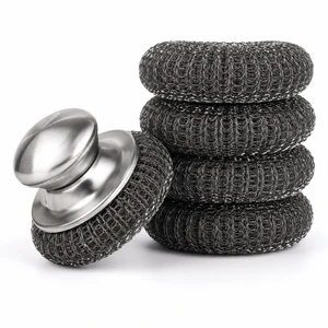 Steel Wool Scrubbers with Stainless Steel Handle, 5 Pads | Metal Scrubbers for Dishes, Pans, Pots, Ovens, Grill, Stove, Scouring Pads or Sponge Set, Rust Resistant, Tackle Tough Grease Steel Wool Scrubbers with Stainless Steel Handle, 5 Pads | Metal Scrubbers for Dishes, Pans, Pots, Ovens, Grill, Stove, Scouring Pads or Sponge Set, Rust Resistant, Tackle Tough Grease