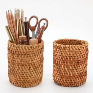 2 Pack Rattan Pencil Holder, Handmade Wicker Pen Cup Makeup Brushes Holder, Woven Vine Desk Organizer Pen Container Box for Office & Home Desktop, Kitchen Utensil Cutlery, Cylinder 2 Pack Rattan Pencil Holder, Handmade Wicker Pen Cup Makeup Brushes Holder, Woven Vine Desk Organizer Pen Container Box for Office & Home Desktop, Kitchen Utensil Cutlery, Cylinder