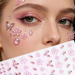 Pink Flower Face Gems Stickers - 2 Sheets Self-Adhesive Rhinestone Face Jewels with Floral Decals, Festival Makeup Flower face Stickers Floral Fcae Gems for Women Tattoo Stickers (Pink) Pink Flower Face Gems Stickers - 2 Sheets Self-Adhesive Rhinestone Face Jewels with Floral Decals, Festival Makeup Flower face Stickers Floral Fcae Gems for Women Tattoo Stickers (Pink)