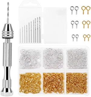 Pin Vise for Resin Casting Molds, Shynek Hand Drill for Jewelry Making Resin Tools Includes 1Pcs Push Hand Drill 10Pcs Drill Bits 480Pcs Eye Screws for DIY Keychain (Gold+silver) Pin Vise for Resin Casting Molds, Shynek Hand Drill for Jewelry Making Resin Tools Includes 1Pcs Push Hand Drill 10Pcs Drill Bits 480Pcs Eye Screws for DIY Keychain (Gold+silver)