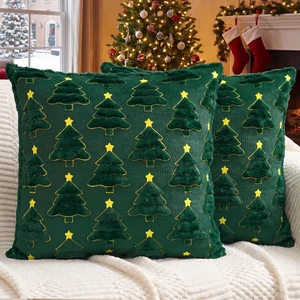 Christmas Pillow Covers 18x18 Set of 2, Green Winter Home Decor | Reversible Plush Fur with 3D Xmas tree embroidery for couch, sofa, porch, bedroom decorations & Christmas gift choice Christmas Pillow Covers 18x18 Set of 2, Green Winter Home Decor | Reversible Plush Fur with 3D Xmas tree embroidery for couch, sofa, porch, bedroom decorations & Christmas gift choice