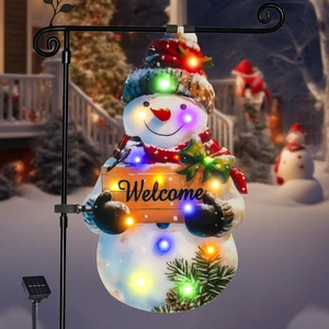 12x18 Lighted Christmas Snowman Garden Flag, Outdoor Decor | Double Sided Snowman Design, Weather Resistant, Solar Powered, 8 Modes, Outdoor Decor for Yard, Lawn, Patio and Porch 12x18 Lighted Christmas Snowman Garden Flag, Outdoor Decor | Double Sided Snowman Design, Weather Resistant, Solar Powered, 8 Modes, Outdoor Decor for Yard, Lawn, Patio and Porch