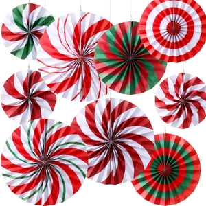 9 Pcs Christmas Hanging Decorations Candy Paper Fans Peppermint | Candy Cane Swirl Design, Red White Green Stripes, For Ceiling Wall Classroom Party, Peppermint Hanging Decorations Set 9 Pcs Christmas Hanging Decorations Candy Paper Fans Peppermint | Candy Cane Swirl Design, Red White Green Stripes, For Ceiling Wall Classroom Party, Peppermint Hanging Decorations Set
