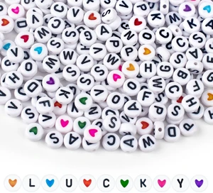 1000PCS Letter Beads, White Alphabet Beads and Colorful Heart Beads | 4x7mm A-Z Round Acrylic Beads for Threading, Ideal for for Jewellery DIY Making Crafts Bracelets Necklaces Ornaments Penda 1000PCS Letter Beads, White Alphabet Beads and Colorful Heart Beads | 4x7mm A-Z Round Acrylic Beads for Threading, Ideal for for Jewellery DIY Making Crafts Bracelets Necklaces Ornaments Penda