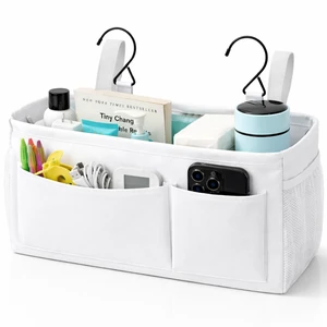 Bedside Caddy Storage Organizer, Hanging Storage Bag for Bunk Bed | Bed Caddy with Fixed Straps, Book Remotes Holder for Home, College, Dorm, Bunk, Hospital, Crib Bed Rails, White Bedside Caddy Storage Organizer, Hanging Storage Bag for Bunk Bed | Bed Caddy with Fixed Straps, Book Remotes Holder for Home, College, Dorm, Bunk, Hospital, Crib Bed Rails, White