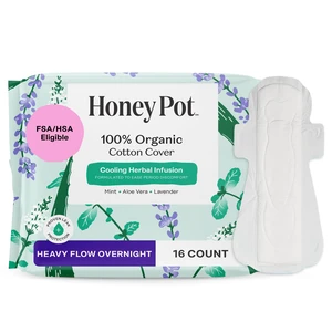 Cooling Herbal - Heavy Flow Overnight Pads w/Wings | Cooling Effect - Infused w/Mint, Aloe, Lavender - Organic Cotton Cover - Menstrual Pads for Women - Feminine Care - 16ct Cooling Herbal - Heavy Flow Overnight Pads w/Wings | Cooling Effect - Infused w/Mint, Aloe, Lavender - Organic Cotton Cover - Menstrual Pads for Women - Feminine Care - 16ct