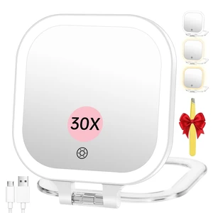 7" Rechargeable Travel Makeup Mirror 30X Magnification (White) | Lighted Portable Vanity Mirror with 3 Colors Lighting & Stepless Dimming, Double Sided LED Mirror, Gift for Women 7" Rechargeable Travel Makeup Mirror 30X Magnification (White) | Lighted Portable Vanity Mirror with 3 Colors Lighting & Stepless Dimming, Double Sided LED Mirror, Gift for Women