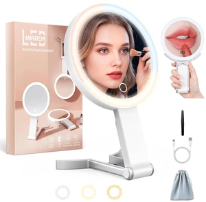 Travel Makeup Mirror with Lights, 15X/1X Double Sided Magnifying Mirror with 3 Color LED Lights, Rechargeable Portable Vanity Mirror for Girls & Women, College Dorm Room Essentials & Gifts Travel Makeup Mirror with Lights, 15X/1X Double Sided Magnifying Mirror with 3 Color LED Lights, Rechargeable Portable Vanity Mirror for Girls & Women, College Dorm Room Essentials & Gifts