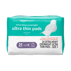 Ultra Thin Pads with Flexi-Wings for Periods, Extra Heavy Overnight Absorbency, Unscented, Size 5, 24 Count, 1 Pack (Previously Solimo) Ultra Thin Pads with Flexi-Wings for Periods, Extra Heavy Overnight Absorbency, Unscented, Size 5, 24 Count, 1 Pack (Previously Solimo)
