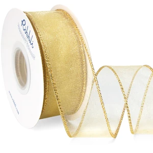 Champagne Gold Organza Wired Ribbon, Gold Sheer with Metallic Edge,1-1/2 Inch x 20 Yards Christmas Tree Ribbon for Decoration Large Gift Wrapping,Wedding Decoration. Champagne Gold Organza Wired Ribbon, Gold Sheer with Metallic Edge,1-1/2 Inch x 20 Yards Christmas Tree Ribbon for Decoration Large Gift Wrapping,Wedding Decoration.